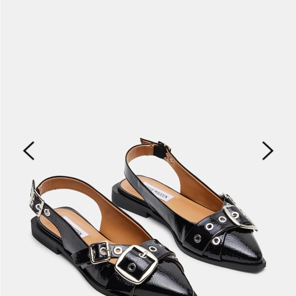 NEW Steve Madden Gutzy Black Patent Leather Slingback Flats